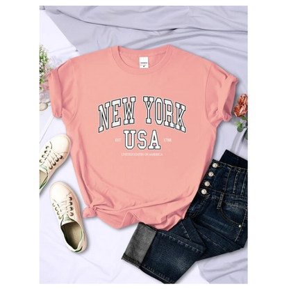 New York Usa Est 1788 Street City Letter Women Tshirt