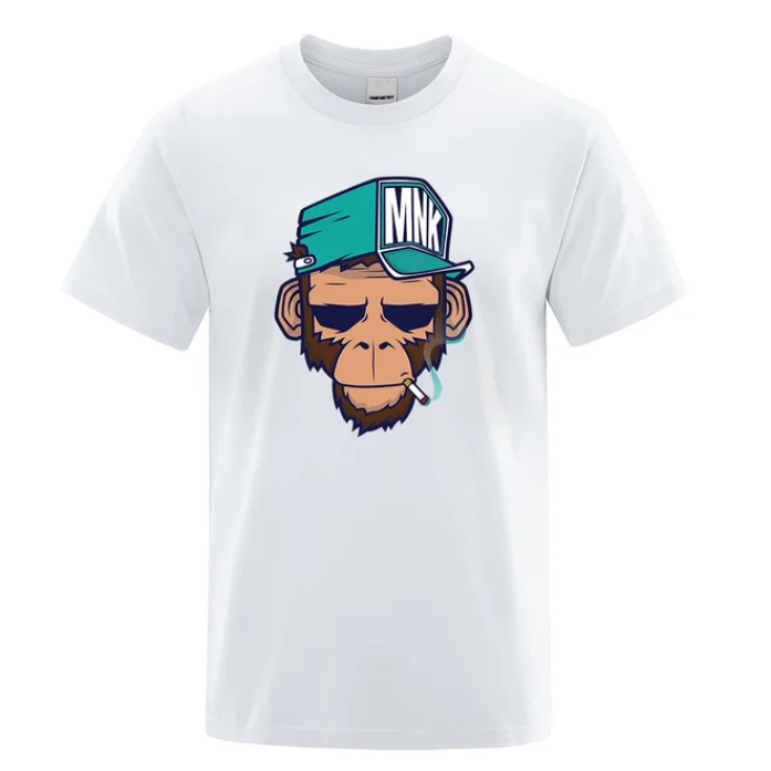 Cotton Tops Smoking Monkey Cartoons Short Sleeve Men Personality Street Tshirts