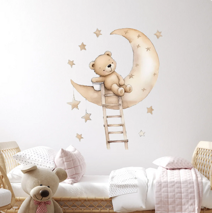 Teddy Bear On Moon Wall Stickers