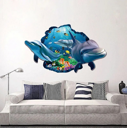 Underwater Fish Dolphin 3D Vivid Window Wall Stickers - DUGO