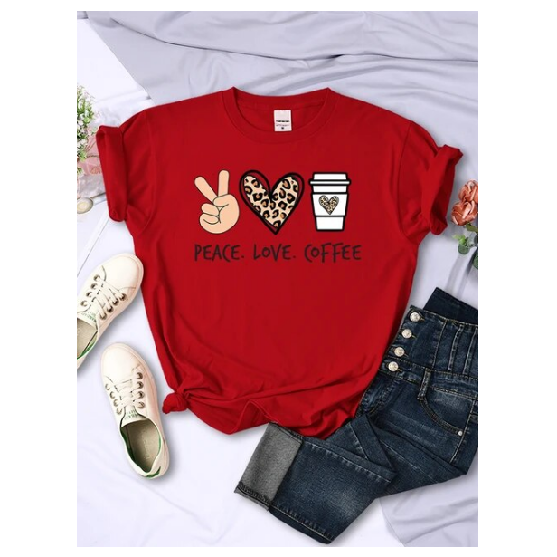 Peace Love Coffee Prints Women Tshirts Cotton High Quality Tshirts