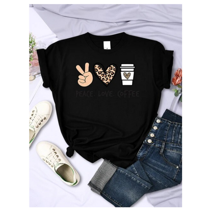 Peace Love Coffee Prints Women Tshirts Cotton High Quality Tshirts