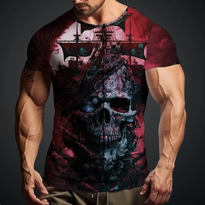 3D Nautical Skull Print Tshirt For Men