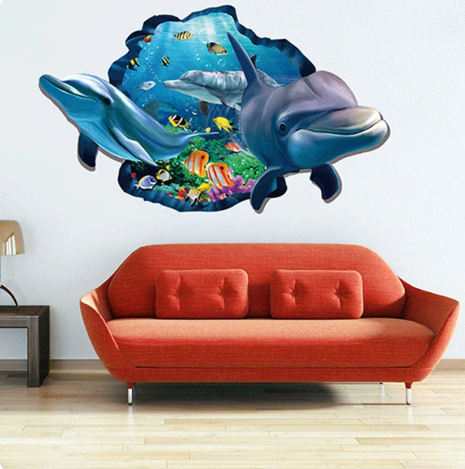 Underwater Fish Dolphin 3D Vivid Window Wall Stickers - DUGO