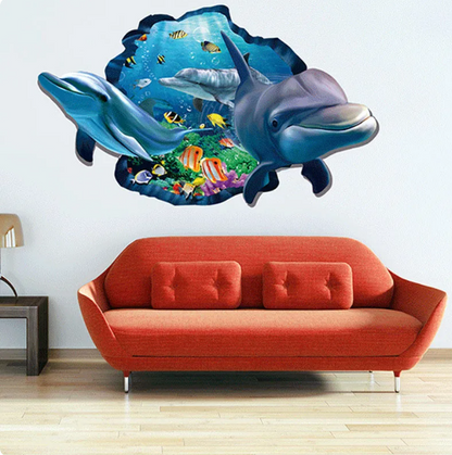 Underwater Fish Dolphin 3D Vivid Window Wall Stickers - DUGO