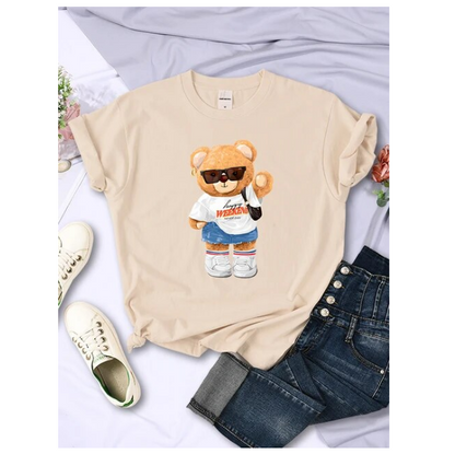 A Young Today Bear Girl Full Of Vitality Cute Printed Tshirt