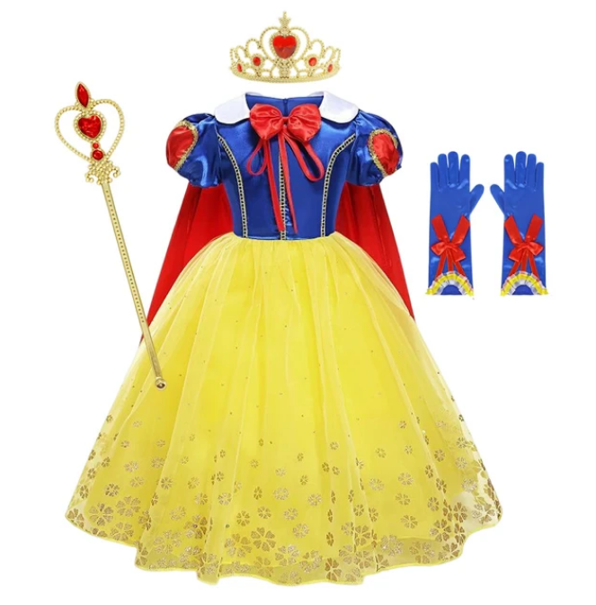 Girls Snow White Princess Dress Mesh Clothes Vestidos Kids Cosplay Costume