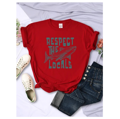 Respect The Locals Shark Prints Clothing Casual Personality Tshirts