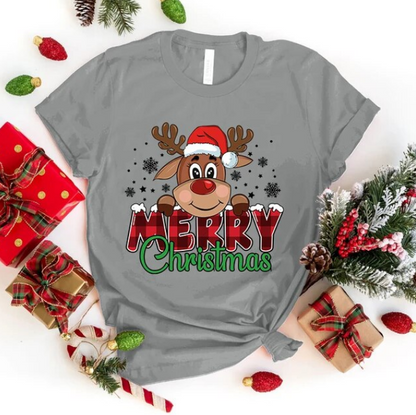 Cute Merry Christmas Print Tshirts Short Sleeve