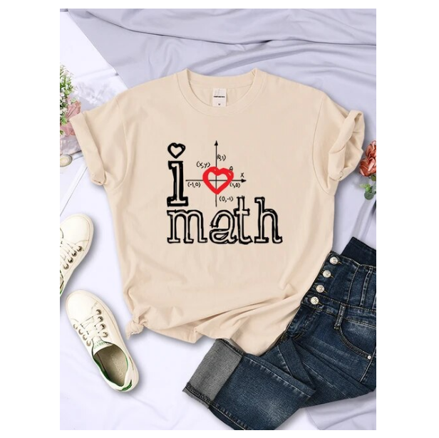 Fashion Logo I Love Math Printed Women Tshirts