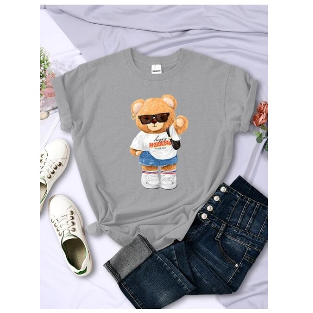 A Young Today Bear Girl Full Of Vitality Cute Printed Tshirt