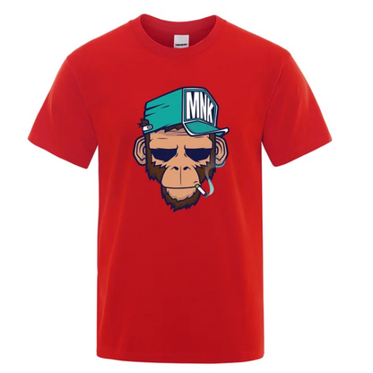 Cotton Tops Smoking Monkey Cartoons Short Sleeve Men Personality Street Tshirts