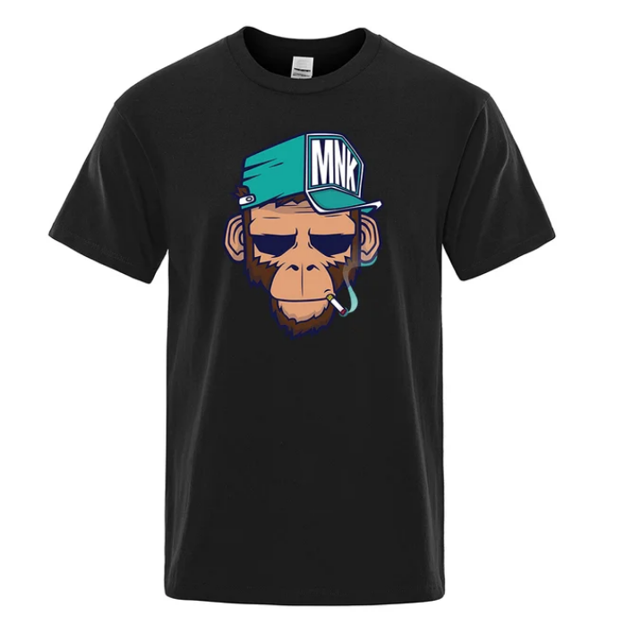 Cotton Tops Smoking Monkey Cartoons Short Sleeve Men Personality Street Tshirts