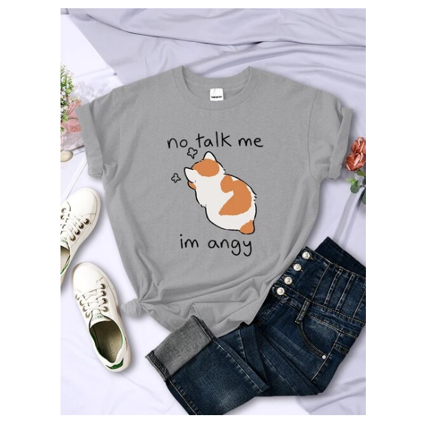 No Talk Me Cute Angry Cat Print Tshirt