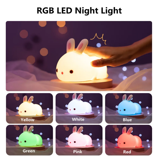 Touch Sensor RGB LED Rabbit Night Light For Children Baby Toy