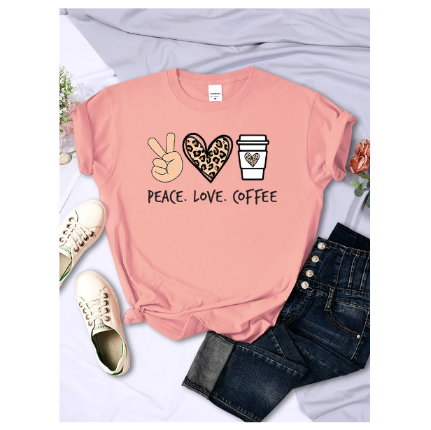 Peace Love Coffee Prints Women Tshirts Cotton High Quality Tshirts