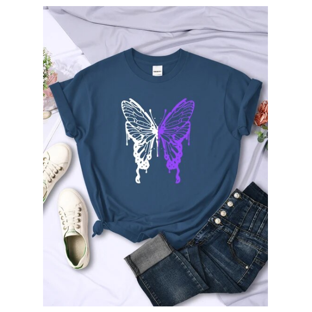 White And Purple Butterflies Personality Funny Print Tshirt