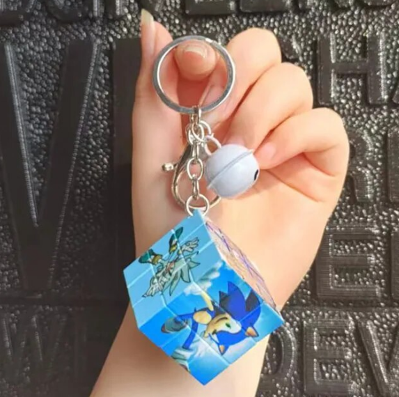 Cartoon Rubik Cube Keychain Sonic