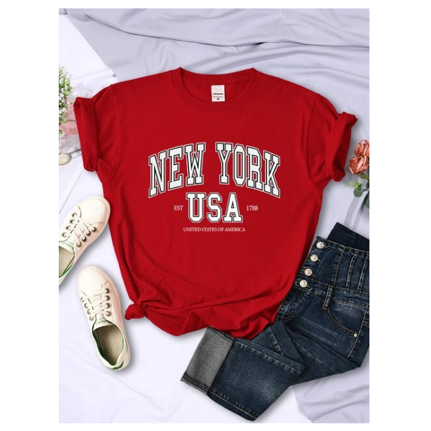 New York Usa Est 1788 Street City Letter Women Tshirt