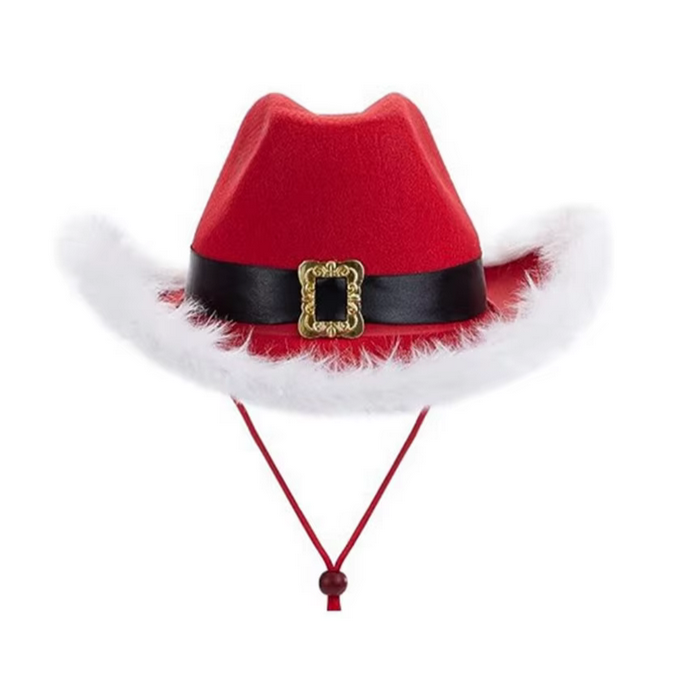 Christmas Party Cowboy Hat Winter Red Felt Feather Hats Adjustable Belts Santa Claus