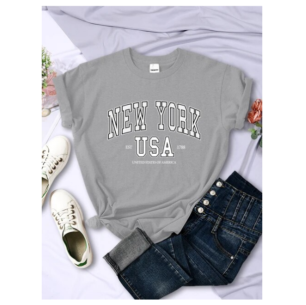 New York Usa Est 1788 Street City Letter Women Tshirt