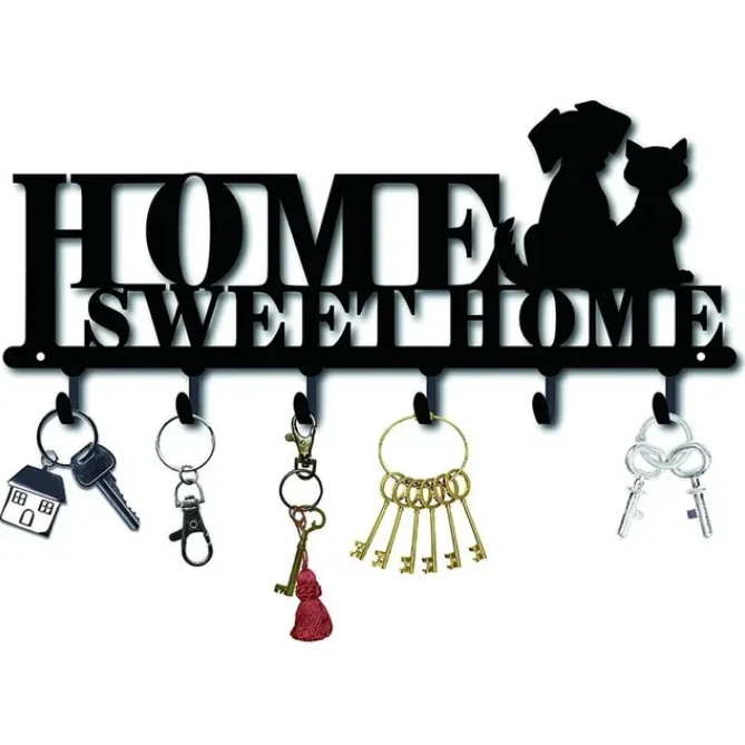 Hook Hanger Wall Key Holder Metal Decorative Sweet Home And Dogs