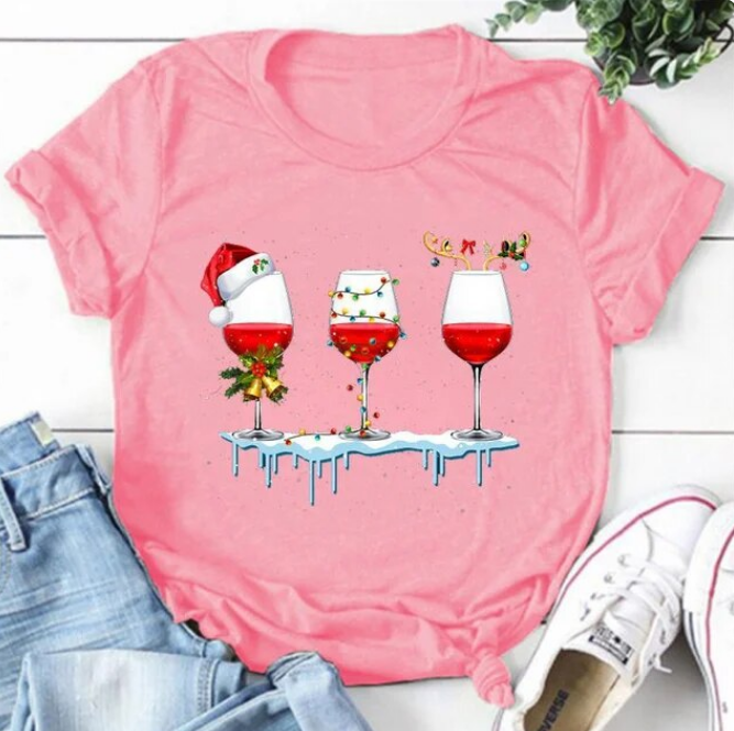 Funny Christmas Pattern Tshirt Short Sleeve