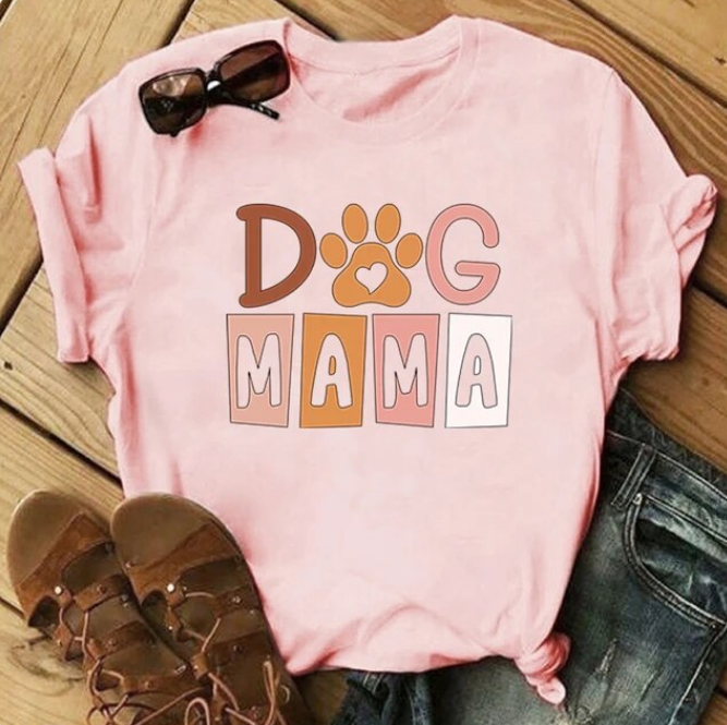 Dog Mama Printing Women Tees Round Neck Tshirt