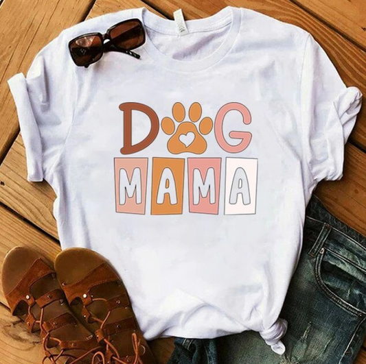 Dog Mama Printing Women Tees Round Neck Tshirt