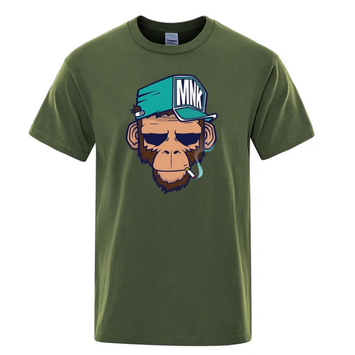 Cotton Tops Smoking Monkey Cartoons Short Sleeve Men Personality Street Tshirts