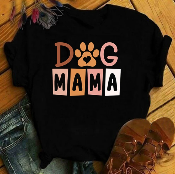 Dog Mama Printing Women Tees Round Neck Tshirt