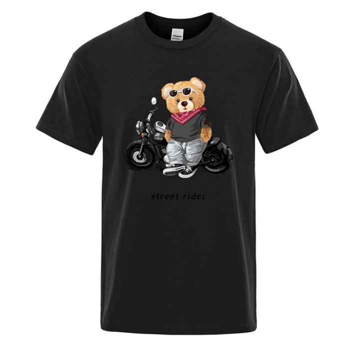 Motorcycle Enthusiast Street Teddy Rider Printed Tshirt