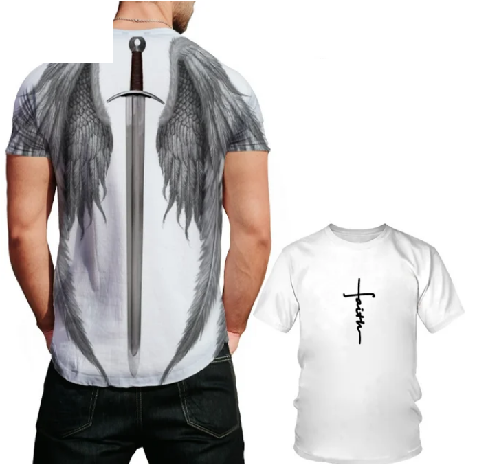 Cool Ladies Men Tshirt Angel Wings Cross 3D Print Short Sleeve Summer Casual