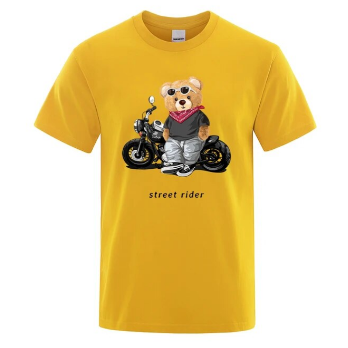 Motorcycle Enthusiast Street Teddy Rider Printed Tshirt