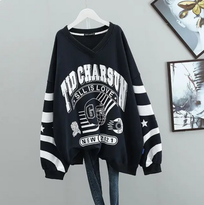 Letters Print Patchwork Oversized Streetwear Hip Hop Sweatshirt Fashion