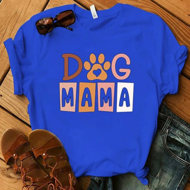 Dog Mama Printing Women Tees Round Neck Tshirt