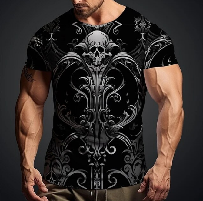 3D Skull Print Tshirt For Men Retro Unique