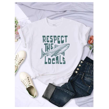 Respect The Locals Shark Prints Clothing Casual Personality Tshirts