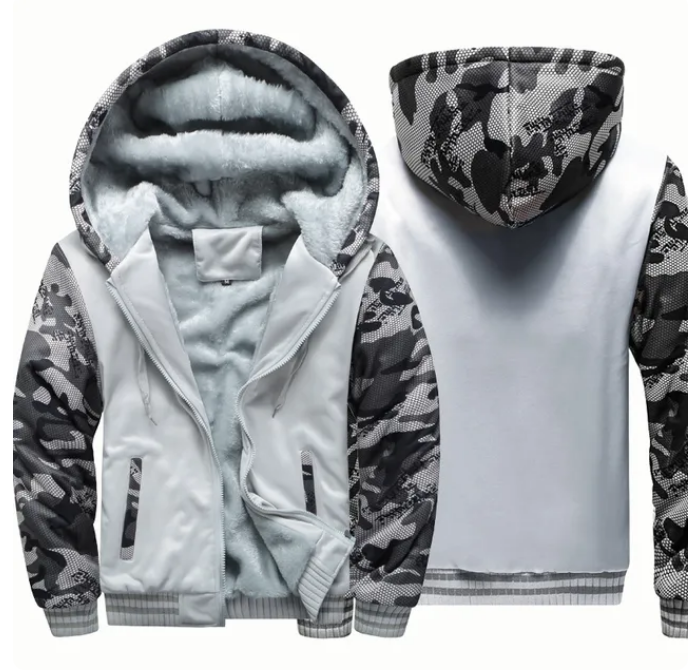 Men Winter Camouflage Fleece Thicken Hooded