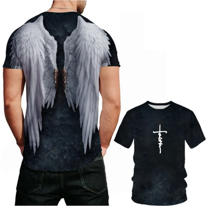 Cool Ladies Men Tshirt Angel Wings Cross 3D Print Short Sleeve Summer Casual