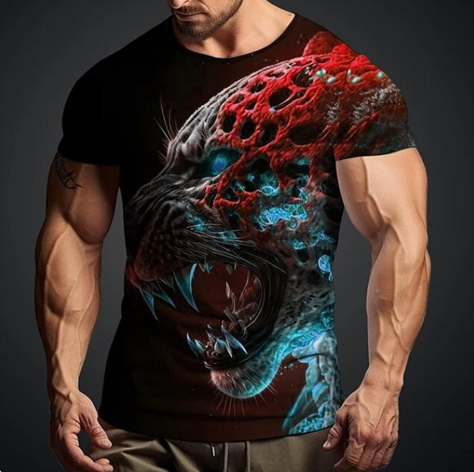 Retro Men Tshirt 3D Leopard Print - DUGO