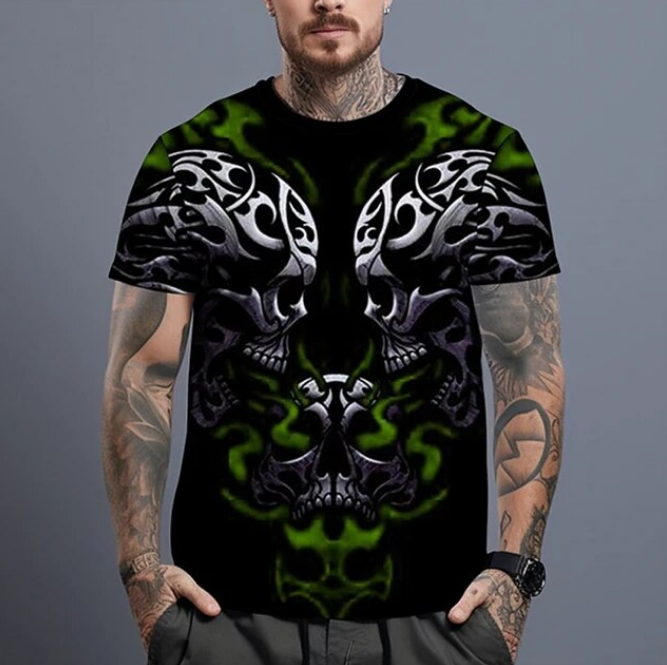 3D Horror Skull Print Tshirt For Men Street Hip Hop Short Sleeve