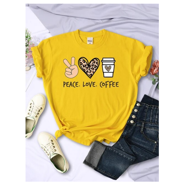 Peace Love Coffee Prints Women Tshirts Cotton High Quality Tshirts