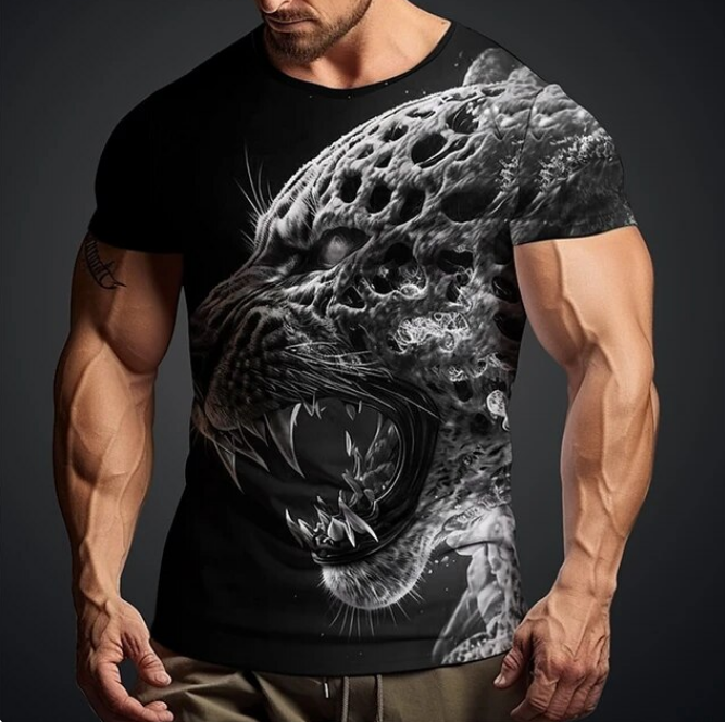 Retro Men Tshirt 3D Leopard Print Unique - DUGO