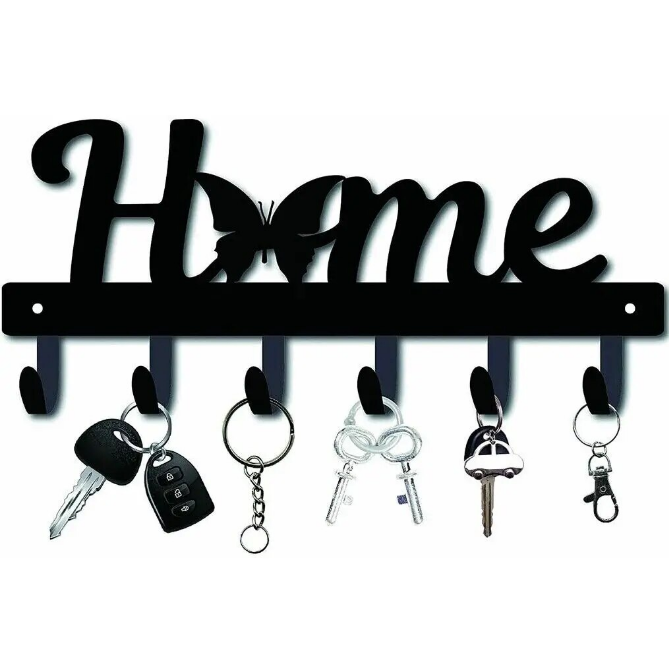 Home Metal Key Holder For Wall Decor Butterfly 6 Hooks