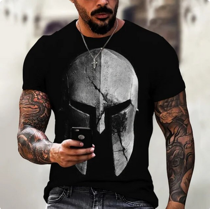 Vintage Men Short Sleeve Tshirt Spartan Knight 3D - DUGO