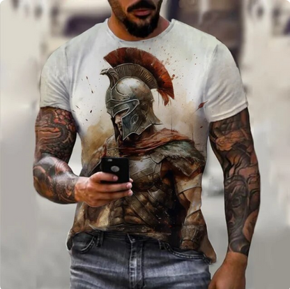 Vintage Men Short Sleeve Tshirt Spartan Knight 3D - DUGO