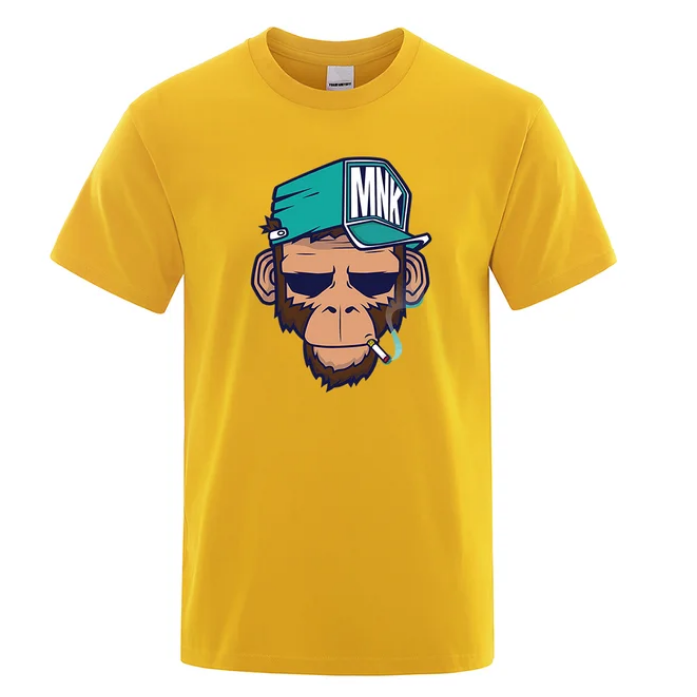 Cotton Tops Smoking Monkey Cartoons Short Sleeve Men Personality Street Tshirts