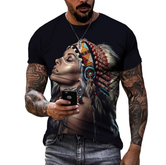 Retro Men Tshirt 3D American Indian