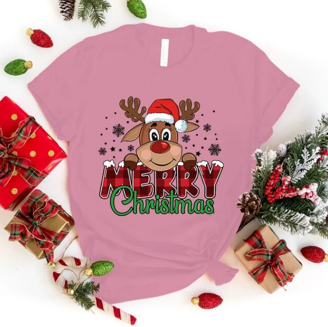 Cute Merry Christmas Print Tshirts Short Sleeve